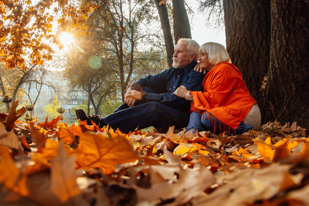 Senior couple enjoying a fall day