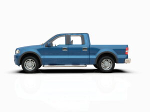 Generic and Brandless Pickup Truck with Enclosed Cabin Isolated on White 3d Illustration, Contemporary Light-Duty Truck Studio, Utility Vehicle Ute Auto Transport, Pickup Open Cargo Area Vehicle Sign