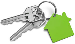 Set of Keys With Green House Isolated on White Background.
