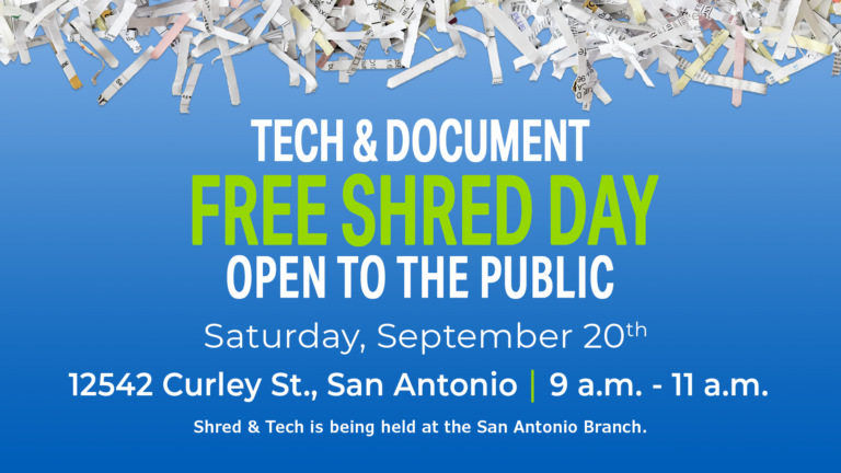 Our next shred day is September 20th in San Antonio
