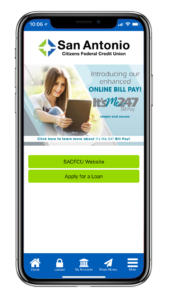 iphone displaying SACFCU mobile app