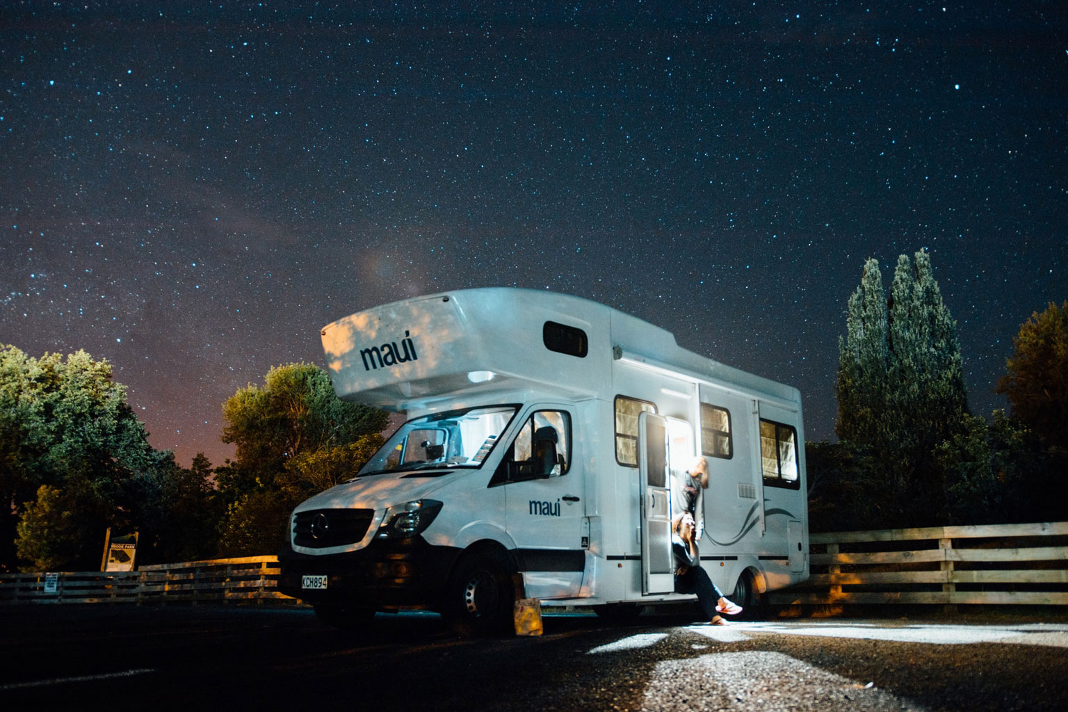 RV parked under the stars
